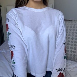 Hollister White Red Rose Croptop